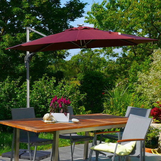 Outsunny 3m/10ft Outdoor Cantilever Sun Umbrella Solar LED Lighted Sun Shade Market Umbrella with Adjustable Angle & 360° Rotation | Aosom Canada