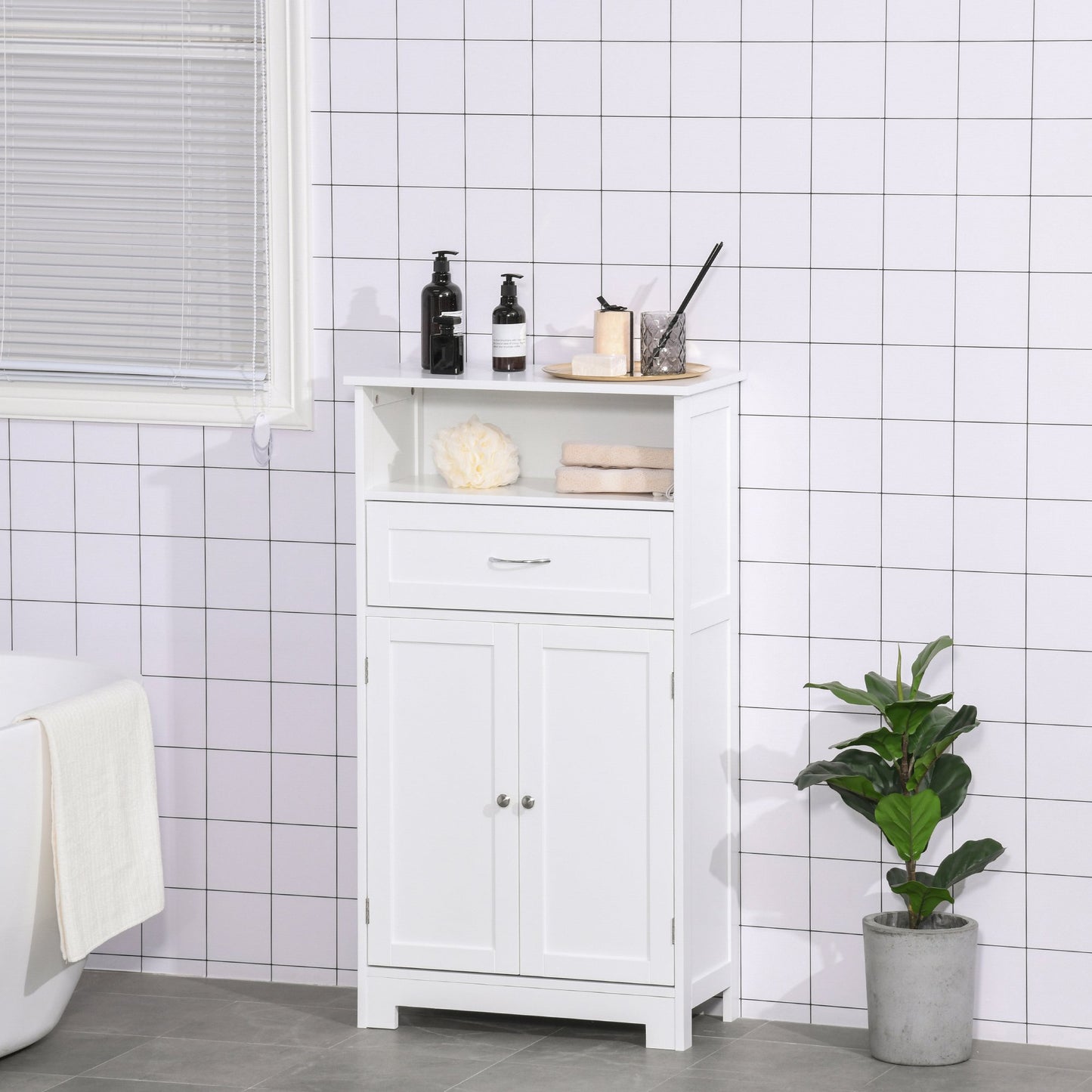 kleankin Bathroom Floor Cabinet Freestanding Cabinet with Storage Shelf, Drawer and Adjustable Shelf, White | Aosom Canada