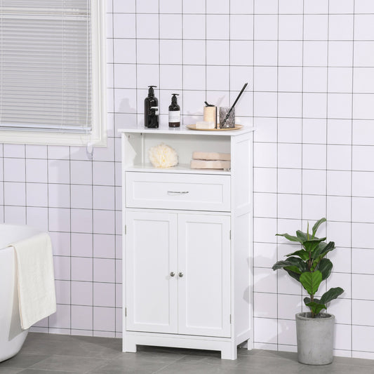 kleankin Bathroom Floor Cabinet Freestanding Cabinet with Storage Shelf, Drawer and Adjustable Shelf, White | Aosom Canada