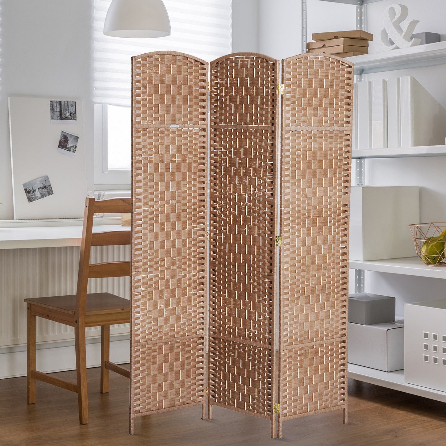 HOMCOM 6' Tall Wicker Weave 3 Panel Room Divider Privacy Screen - Natural Blonde Wood | Aosom Canada