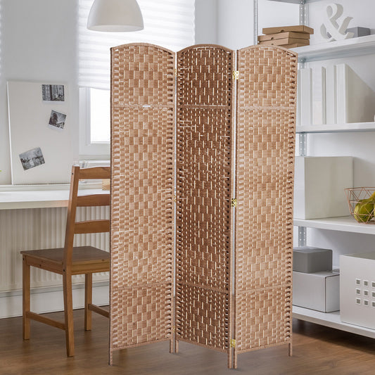 HOMCOM 6' Tall Wicker Weave 3 Panel Room Divider Privacy Screen - Natural Blonde Wood | Aosom Canada