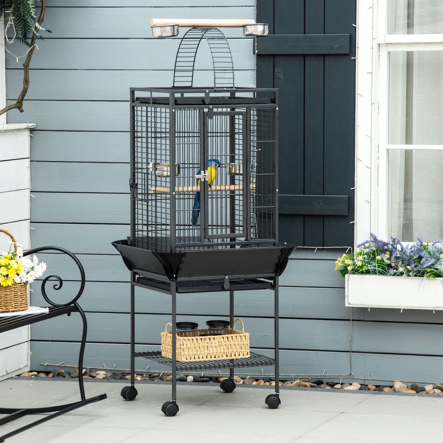 PawHut 61 Inch Bird Cage Parakeet House for finches, budgies with Stand, Pull Out Tray, Play Top, Storage Shelf, Food Container | Aosom Canada