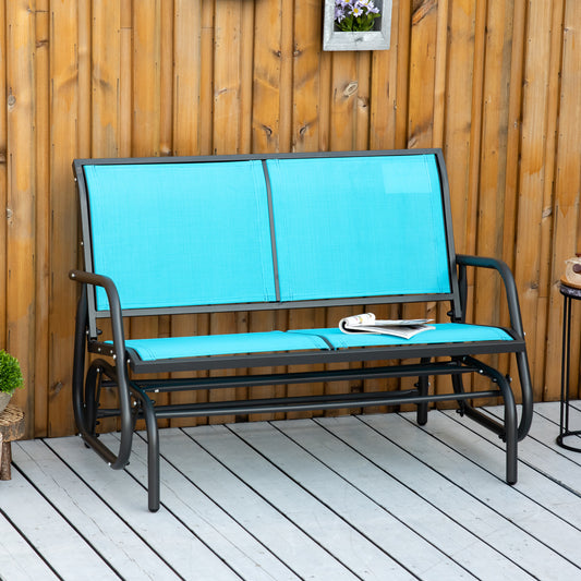 Outsunny Patio Double Glider Outdoor Steel Sling Fabric Gliding Bench Garden Swing Chair Heavy-Duty Porch Rocker Garden Loveseat Blue | Aosom Canada