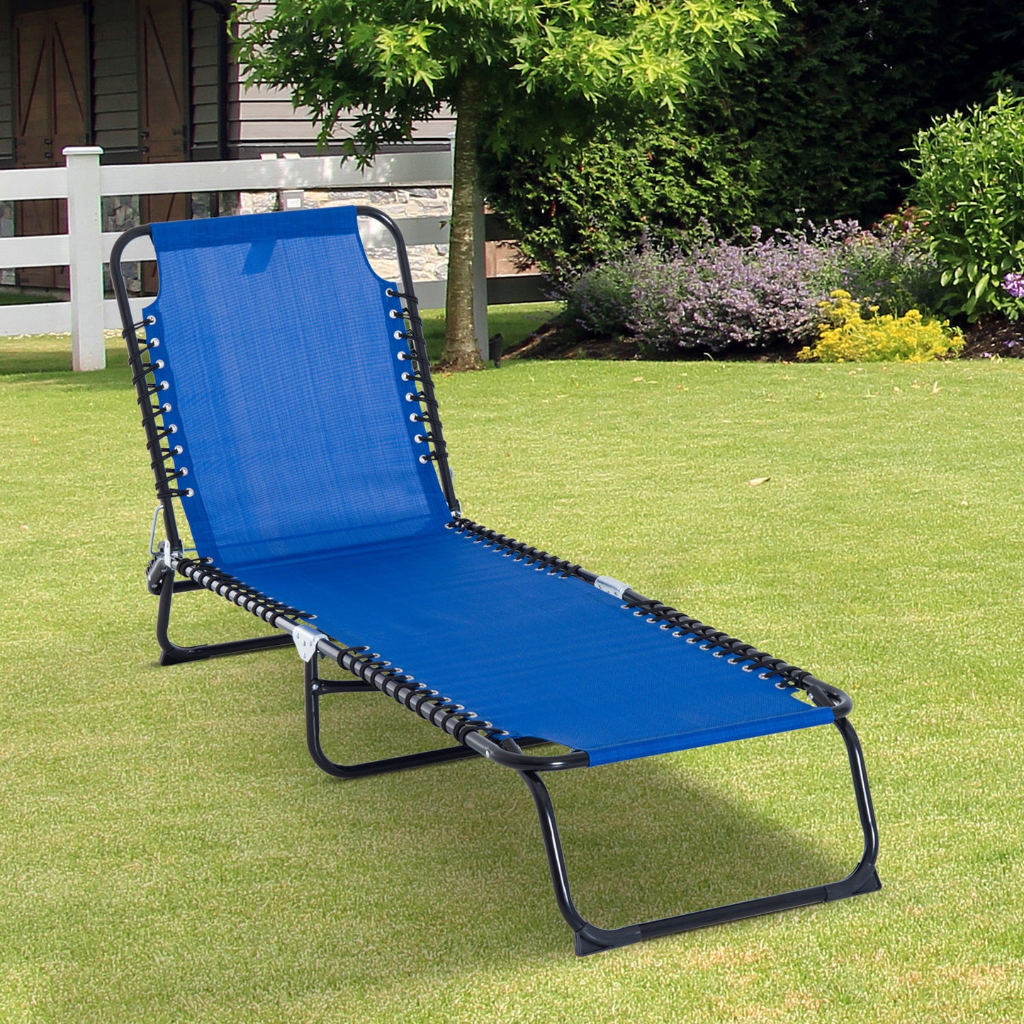 Outsunny 4-Level Adjustable Folding Beach Bed Reclining Lounger Cot Lightweight Portable Camping Camping Recliner Seat, Navy Blue | Aosom Canada