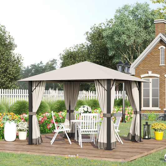 Outsunny 10' x 10' Patio Gazebo Outdoor Canopy Shelter with Sidewalls, Vented Roof, Aluminum Frame, Khaki | Aosom Canada