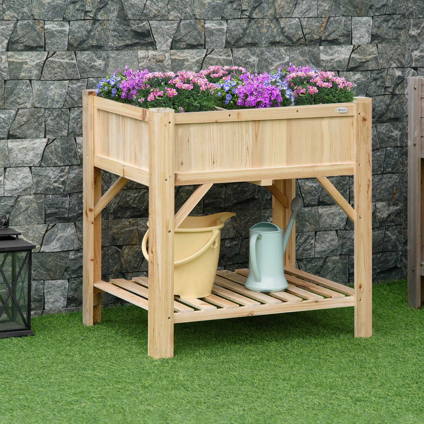 Outsunny 31" x 23" Raised Garden Bed, Elevated Wood Planter Box with Non-Woven Fabric for Vegetable, Flower, Herb | Aosom Canada