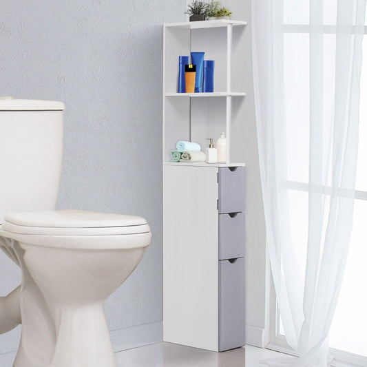 HOMCOM Tall Bathroom Storage Cabinet Scrolled Cupboard Drawer w/ Open Shelves Space Saving Design | Aosom Canada