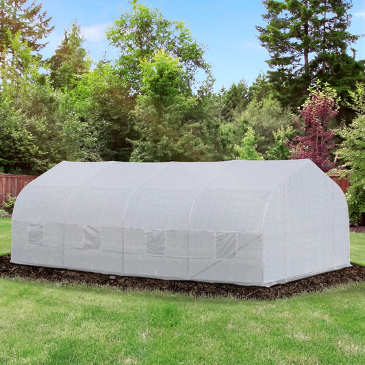 Outsunny 20x10x7ft Walk-in Outdoor Tunnel Greenhouse 2 Anchor Way White | Aosom Canada