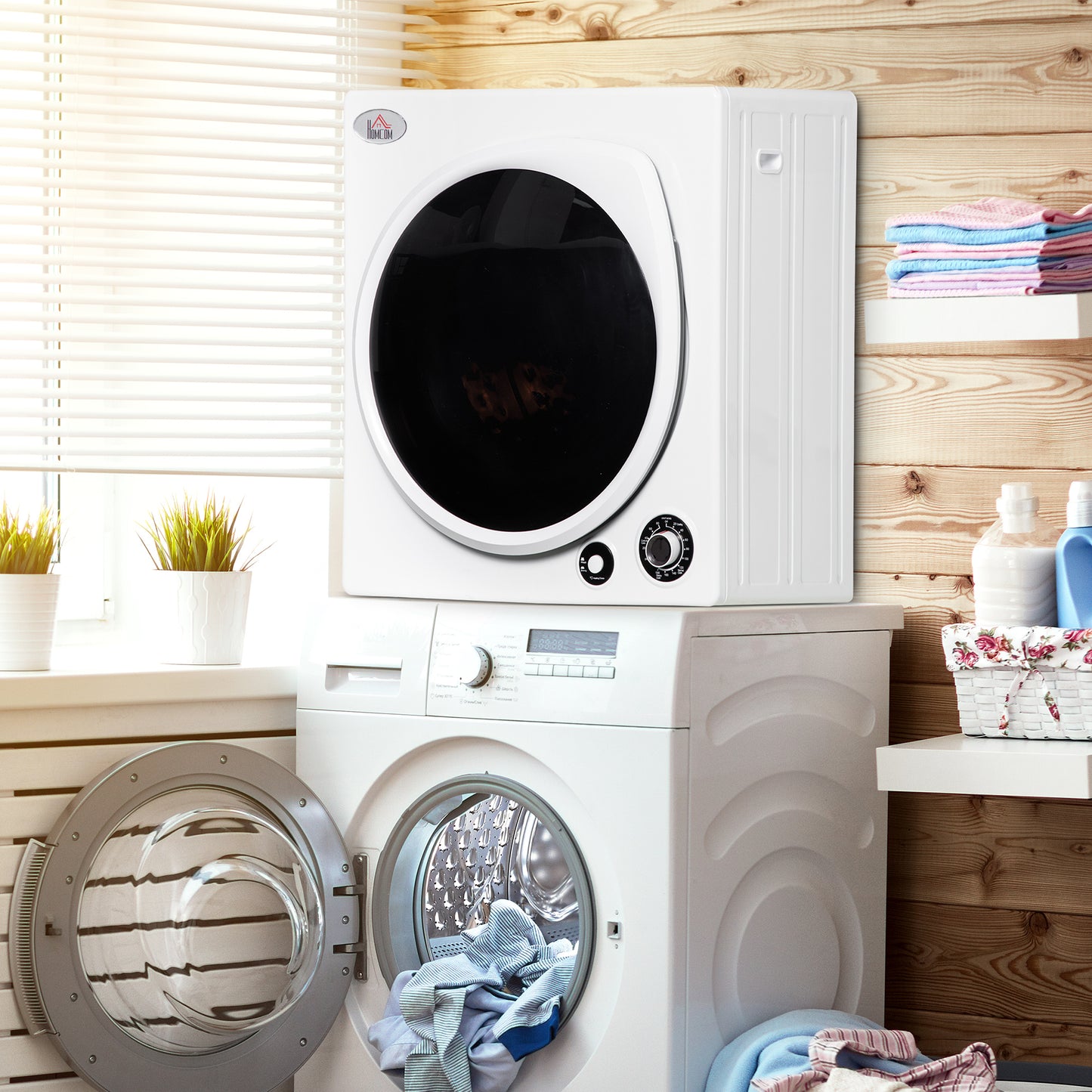 HOMCOM Compact Laundry Dryer, 1350W 13lbs Portable Dryer with 5 Drying Modes,Stainless Steel Tub for Apartment, Home, Dorm, White | Aosom Canada
