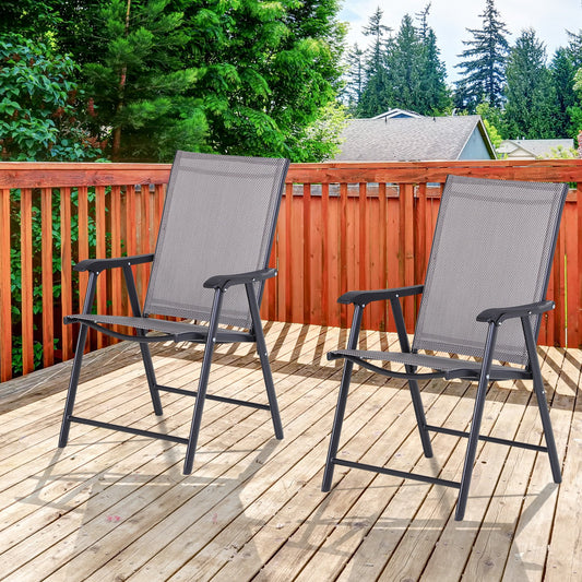 Outsunny 2-PCS Foldable Steel Garden Chairs Outdoor Patio Park Seat Yard Furniture Grey | Aosom Canada