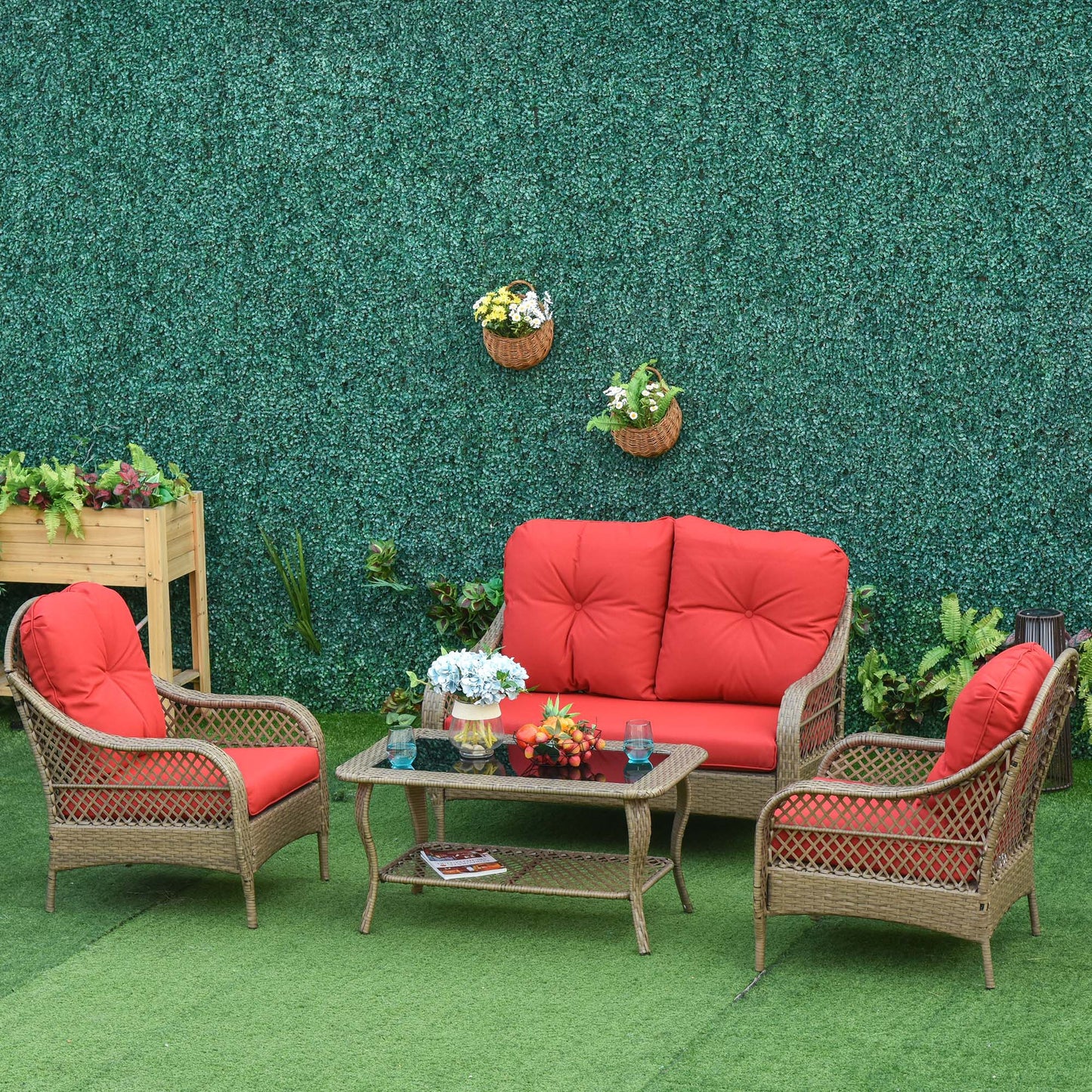Outsunny 4-Piece Garden Furniture Garden Lawn Pool Backyard Outdoor Sofa Wicker Conversation Set w/ Weather Resistant Cushions Tempered | Aosom Canada