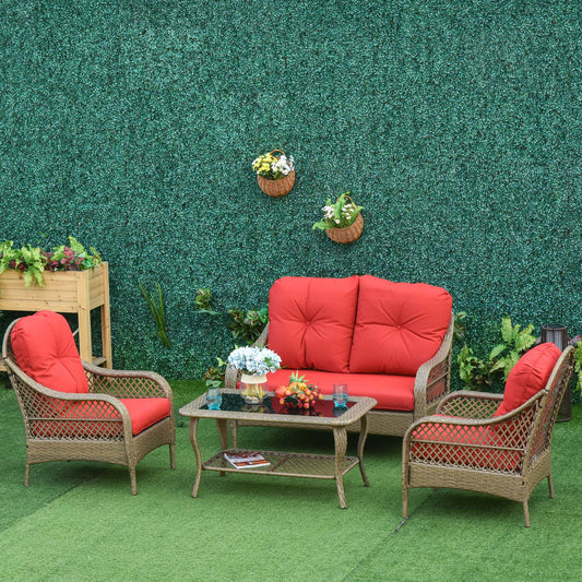 Outsunny 4-Piece Garden Furniture Garden Lawn Pool Backyard Outdoor Sofa Wicker Conversation Set w/ Weather Resistant Cushions Tempered | Aosom Canada