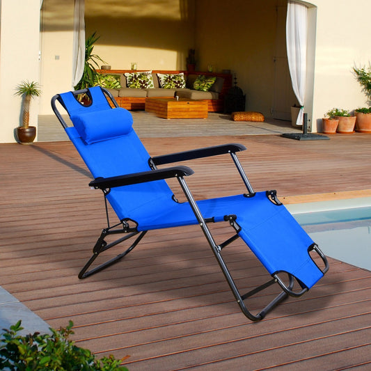 Outsunny Folding Lounge Chair Portable Chaise Sun Lounger Recliner Outdoor Blue | Aosom Canada