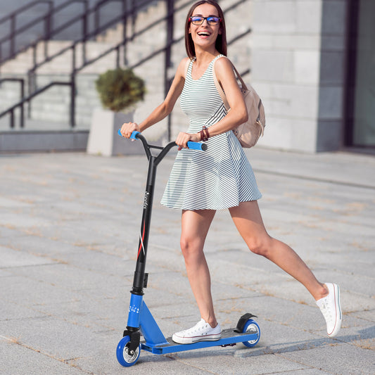 Soozier Stunt Scooter Aluminum Entry Level Freestyle Tricks Scooter w/ Rear Wheel Braking Scooter f for Teenagers 14 Years and Up Blue | Aosom Canada