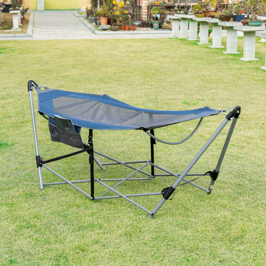Outsunny Hammock with Stand, Portable Hammock with Carrying Bag and Pocket for Travel, Beach, Backyard, Patio, Hiking, Dark Blue | Aosom Canada