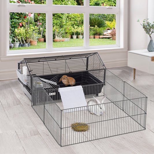 PawHut Metal Rabbit Hutch Cage Main House Guinea Pig Hutch Small Animal Shed W/ wheels and brakes, Black (34.75"Lx50.5"Wx22"H) | Aosom Canada