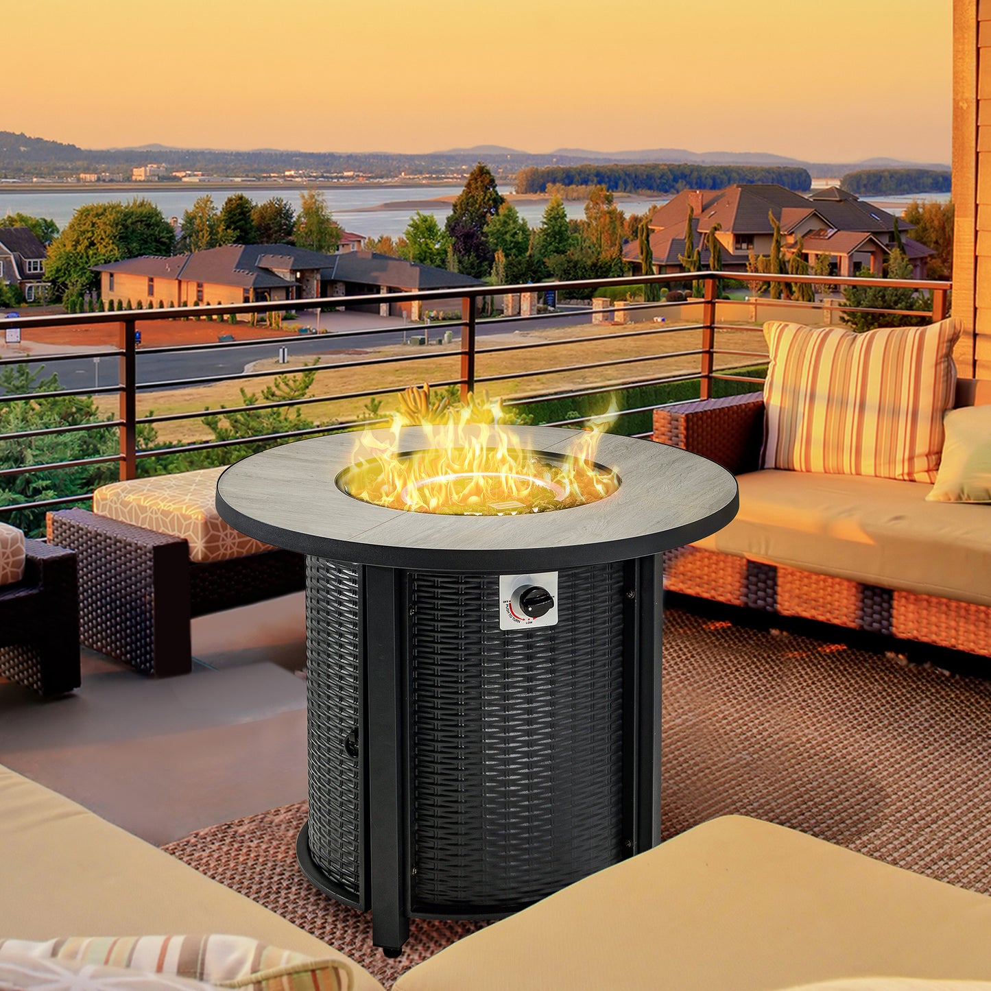 Outsunny 30 Inch Propane Fire Pit Table, 40,000BTU Round Gas Firepit w/ Protective Cover, Lid and Lava Rocks | Aosom Canada