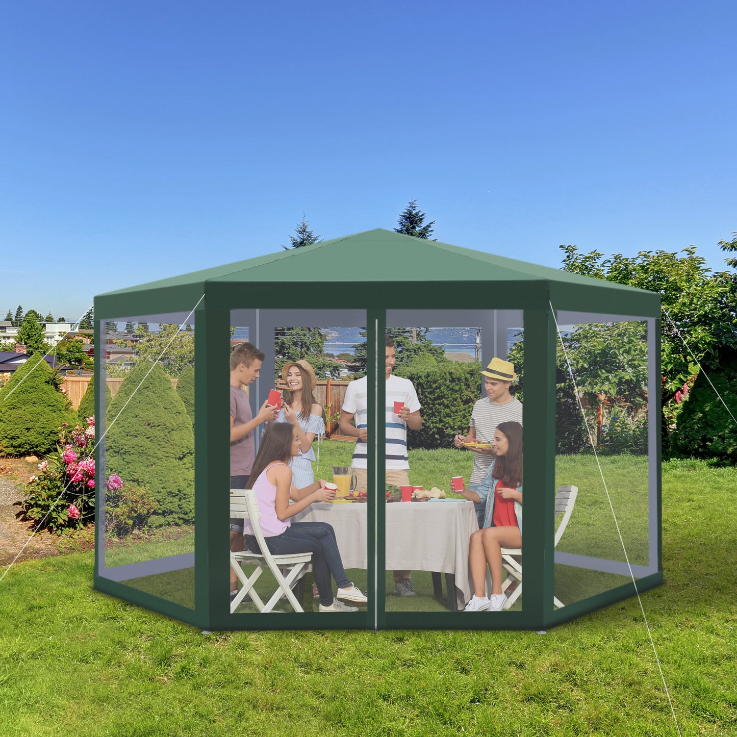 Outsunny Φ13' Hexagon Patio Gazebo Tent Garden Party Outdoor Activity Event Canopy Quick Sun Shelter Pavilion, Green | Aosom Canada
