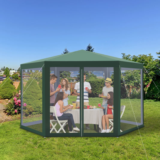 Outsunny Φ13' Hexagon Patio Gazebo Tent Garden Party Outdoor Activity Event Canopy Quick Sun Shelter Pavilion, Green | Aosom Canada