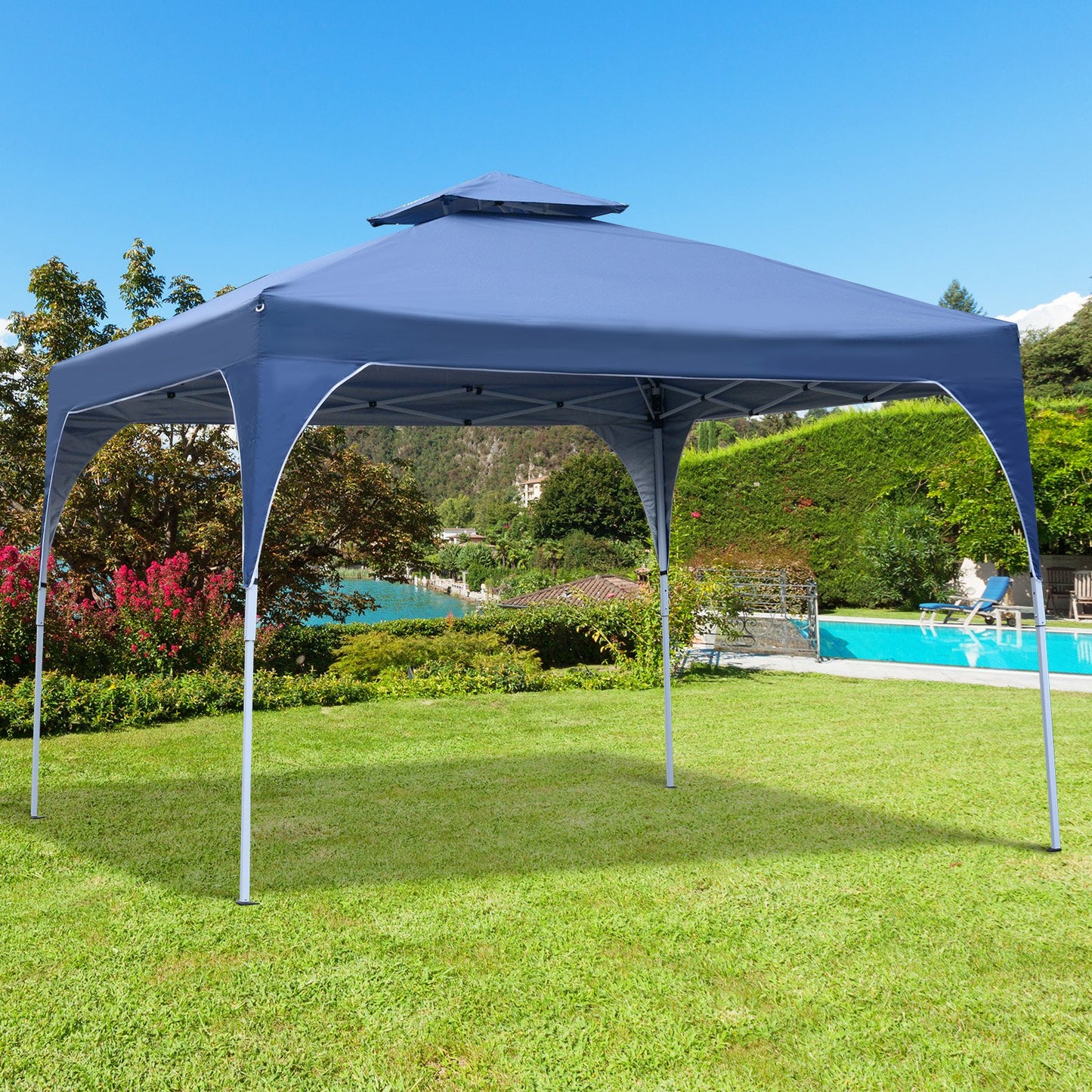 Outsunny 10'x10' Easy Pop-Up Party Tent 2 Tire Top Outdoor Activity Gazebo Canopy Sun Shade Fair Event Shelter Carrying Bag Blue | Aosom Canada