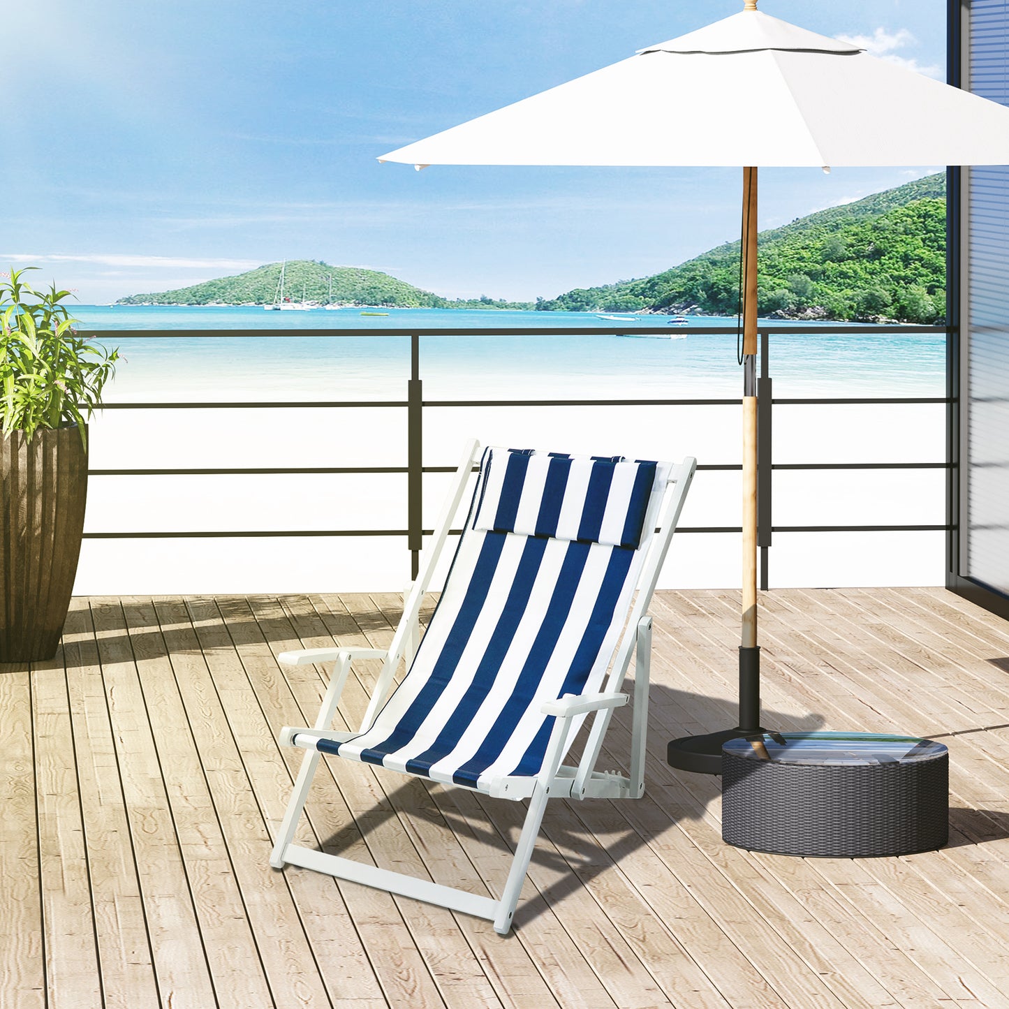 Outsunny Outdoor Folding Sun Loungers, 3-level Adjustable Backrest Chaise Reclining Lounge Chairs, Blue & White Stripes | Aosom Canada