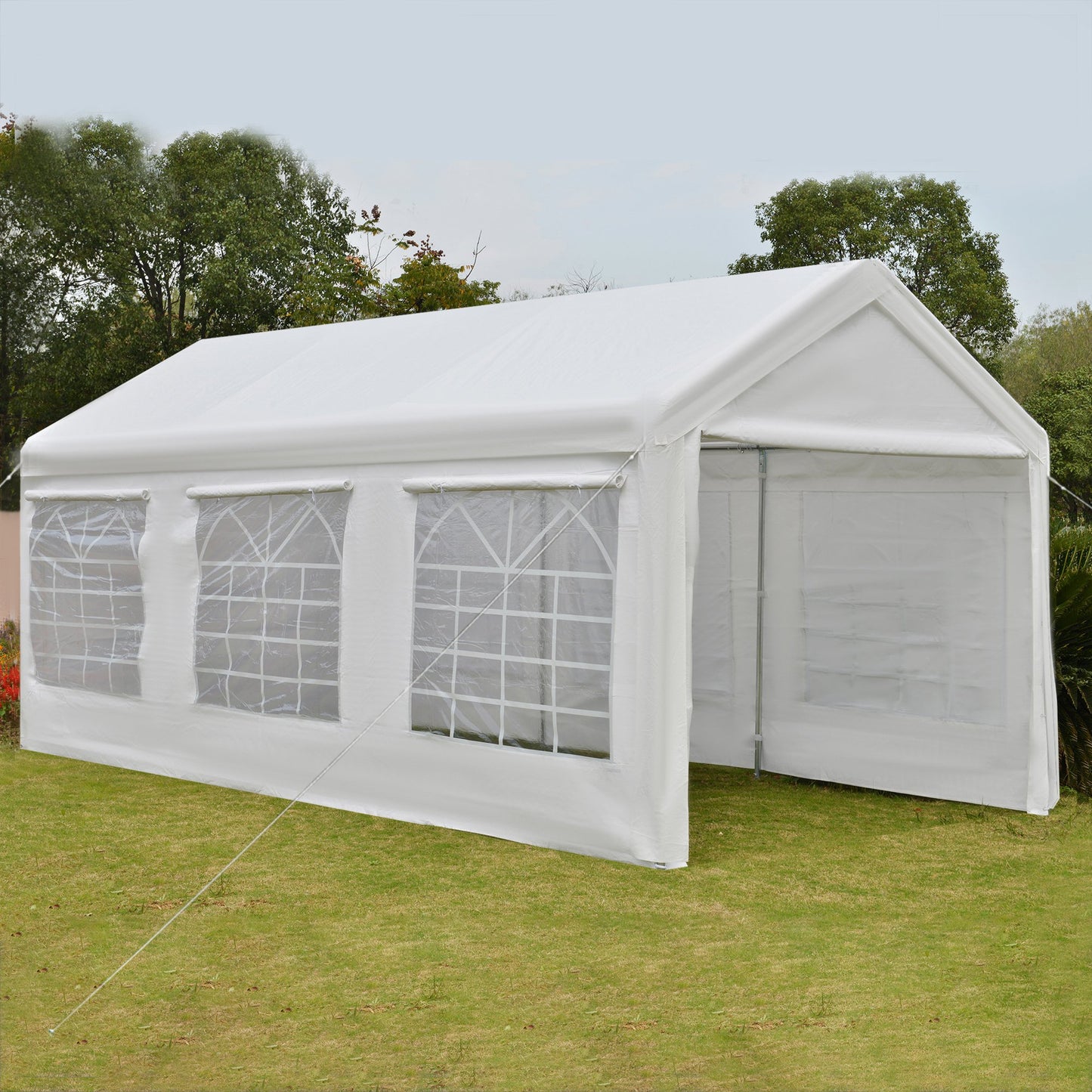 Outsunny 20’ x 10’ Heavy Duty Car Tent Outdoor Car Canopy Shelter Party Tent with Water-Resistant Sidewall Cloth, White | Aosom Canada