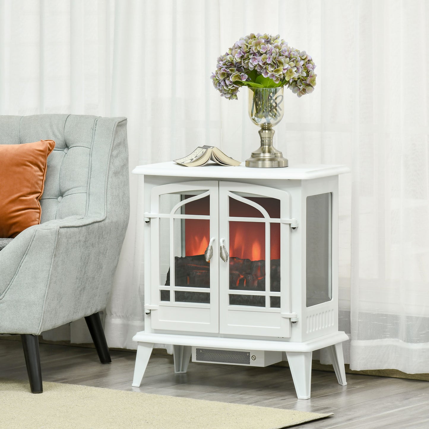 HOMCOM Electric Fireplace Stove, Indoor Heater with Realistic Flame Effect, Adjustable Temperature and Overheat Protection, White | Aosom Canada