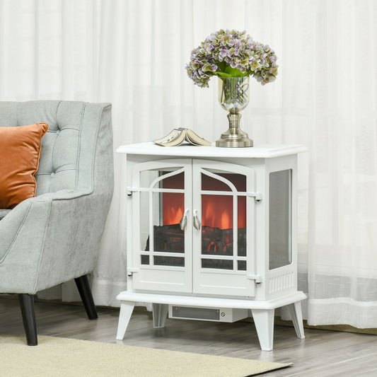 HOMCOM Electric Fireplace Stove, Indoor Heater with Realistic Flame Effect, Adjustable Temperature and Overheat Protection, White | Aosom Canada
