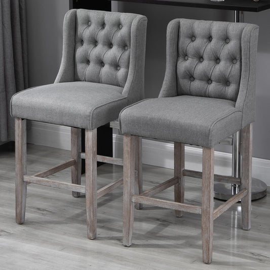 HOMCOM Breakfast Bar Stools Set Of 2 Button Tufted  40Inch  High Counter High Chairs Bar Stool Set With Backrestgrey | Aosom Canada