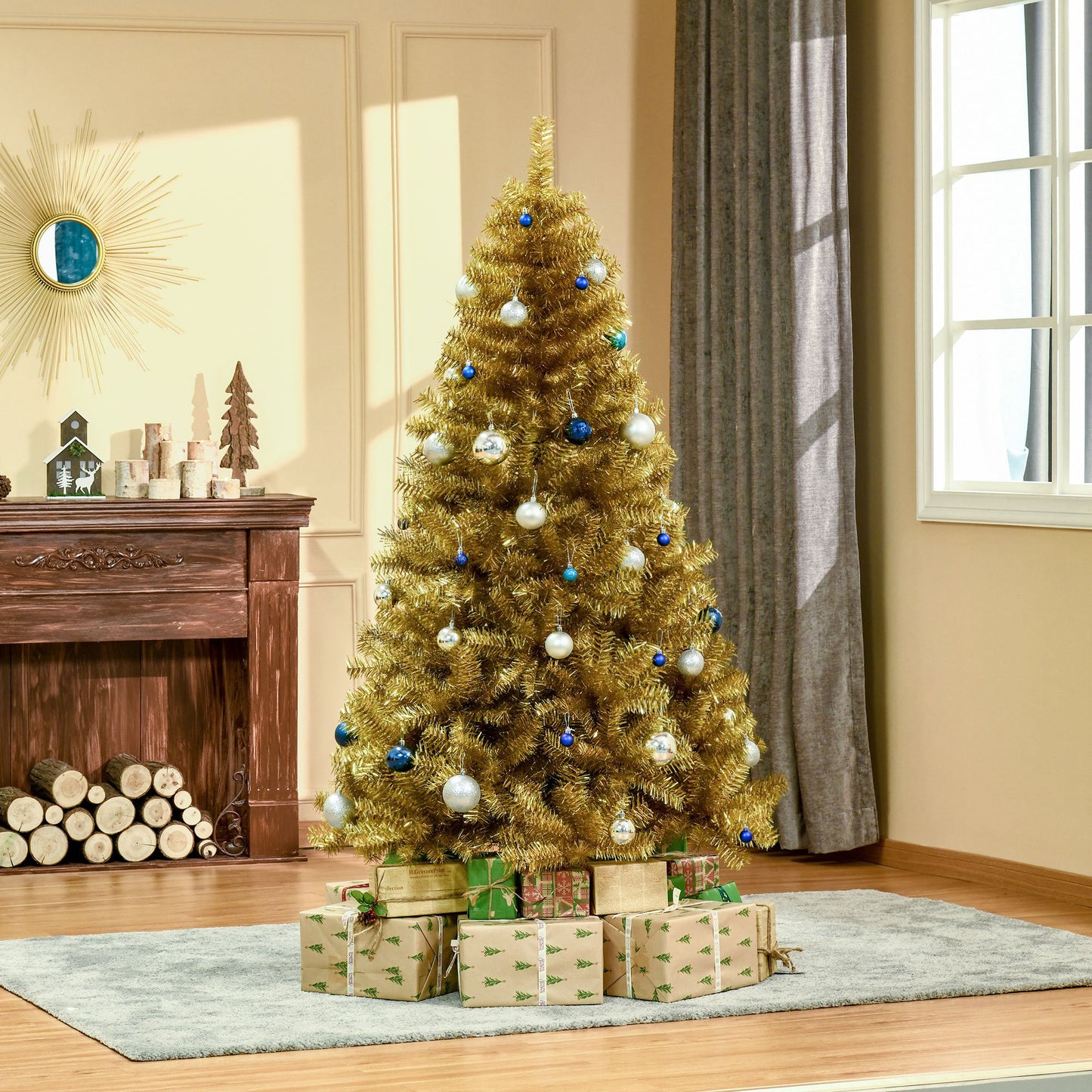 HOMCOM 7.5FT Artificial Christmas Tree Collapsible Golden Xmas Tree for Holiday Carnival Party Decorations | Aosom Canada