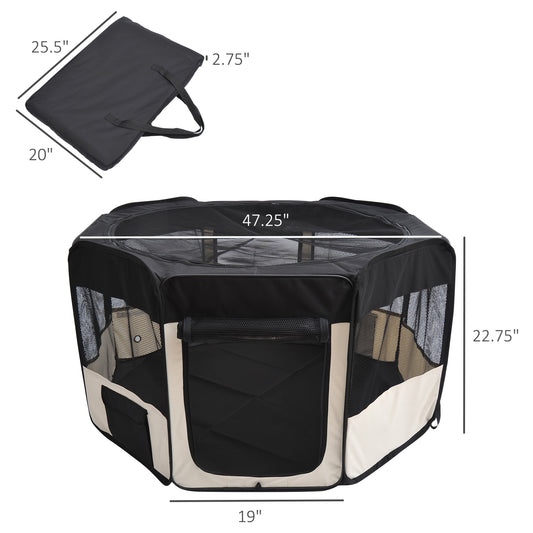 PawHut 49.2-inch Folding Dog Pen Portable Pet Playpen Soft Exercise Puppy Kennel Crate Black | Aosom Canada
