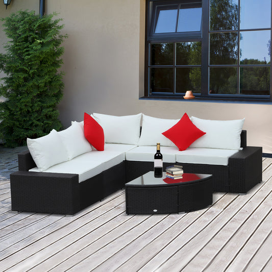 Outsunny 6pcs Outdoor Wicker Sectioanal Set All Weather Wicker Rattan Conversation Coffee Table Garden Reclining Lounging Sofa Set | Aosom Canada
