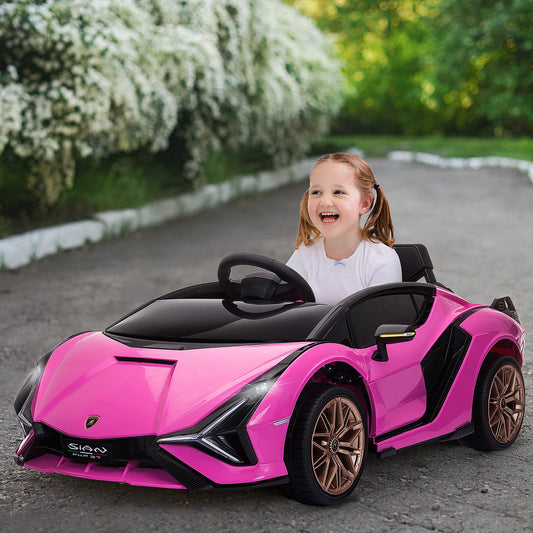 Aosom Compatible 12V Battery-powered Kids Electric Ride On Car Lamborghini SIAN Toy with Parental Remote Control for 3-5 Years Old Pink | Aosom Canada