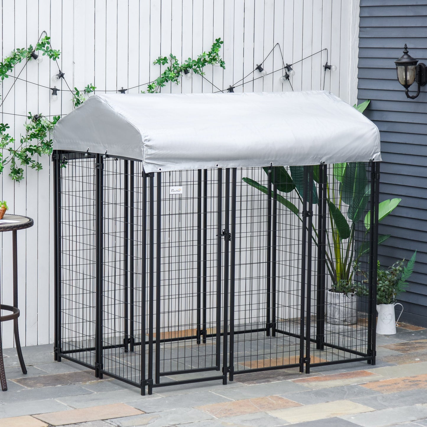 Pawhut 6' x 4' x 6' Large Outdoor Dog Kennel Steel Fence with UV-Resistant Oxford Cloth Roof & Secure Lock | Aosom Canada