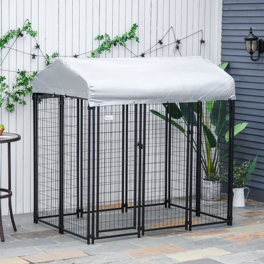 Pawhut 6' x 4' x 6' Large Outdoor Dog Kennel Steel Fence with UV-Resistant Oxford Cloth Roof & Secure Lock | Aosom Canada