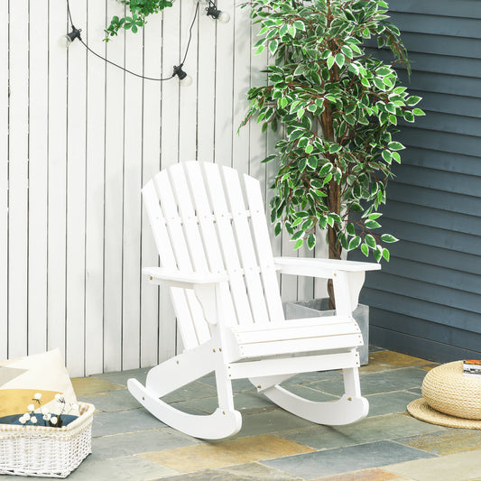 Outsunny Wooden Adirondack Rocking Chair with Slatted Wooden Design, Fanned Back, & Classic Rustic Style, White | Aosom Canada