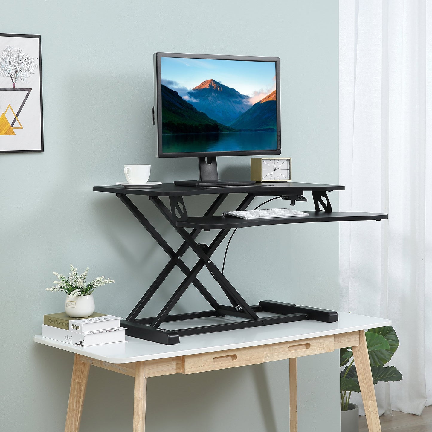 Vinsetto Standing Desk Converter 33 Inches Stand up Desk Riser, Height Adjustable Home Office Table with Keyboard Tray，Black | Aosom Canada
