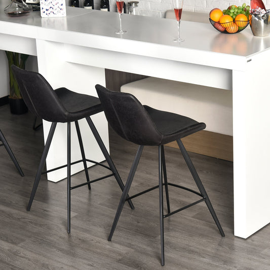 HOMCOM counter height stools Set of 2 Multi-functional Bar Chair Stool Steel Leg Cushion Seat Leather Foot Pad Simple Durable Black | Aosom Canada