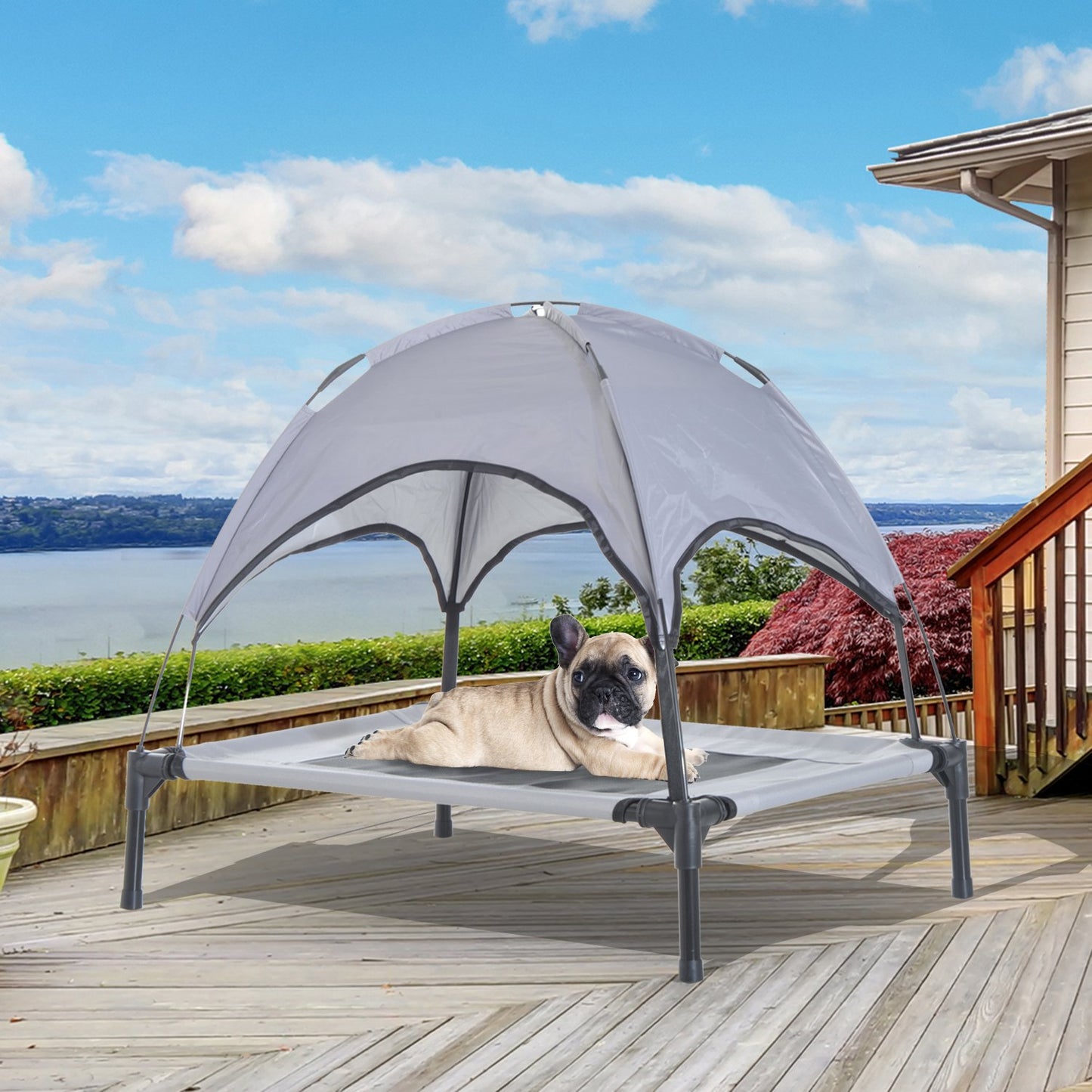 PawHut Elevated Portable Dog Cot Cooling Pet Bed w/ UV Protection Canopy Shade 30 inch | Aosom Canada