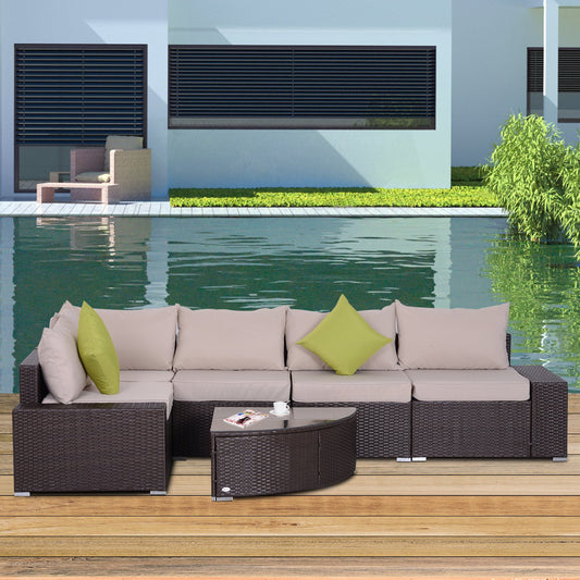 Outsunny 6pcs Outdoor Patio Furniture Set All Weather Wicker Rattan Conversation Coffee Table Sofa Chair Patio Furniture | Aosom Canada