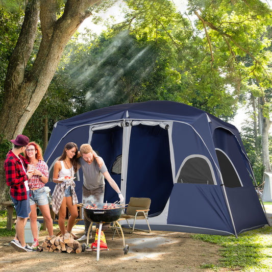 Outsunny Camping Tent, Family Tent 4-8 Person 2 Room, with Large Mesh Windows, Easy Set Up 13'L x 9'W x 7'H, Blue | Aosom Canada