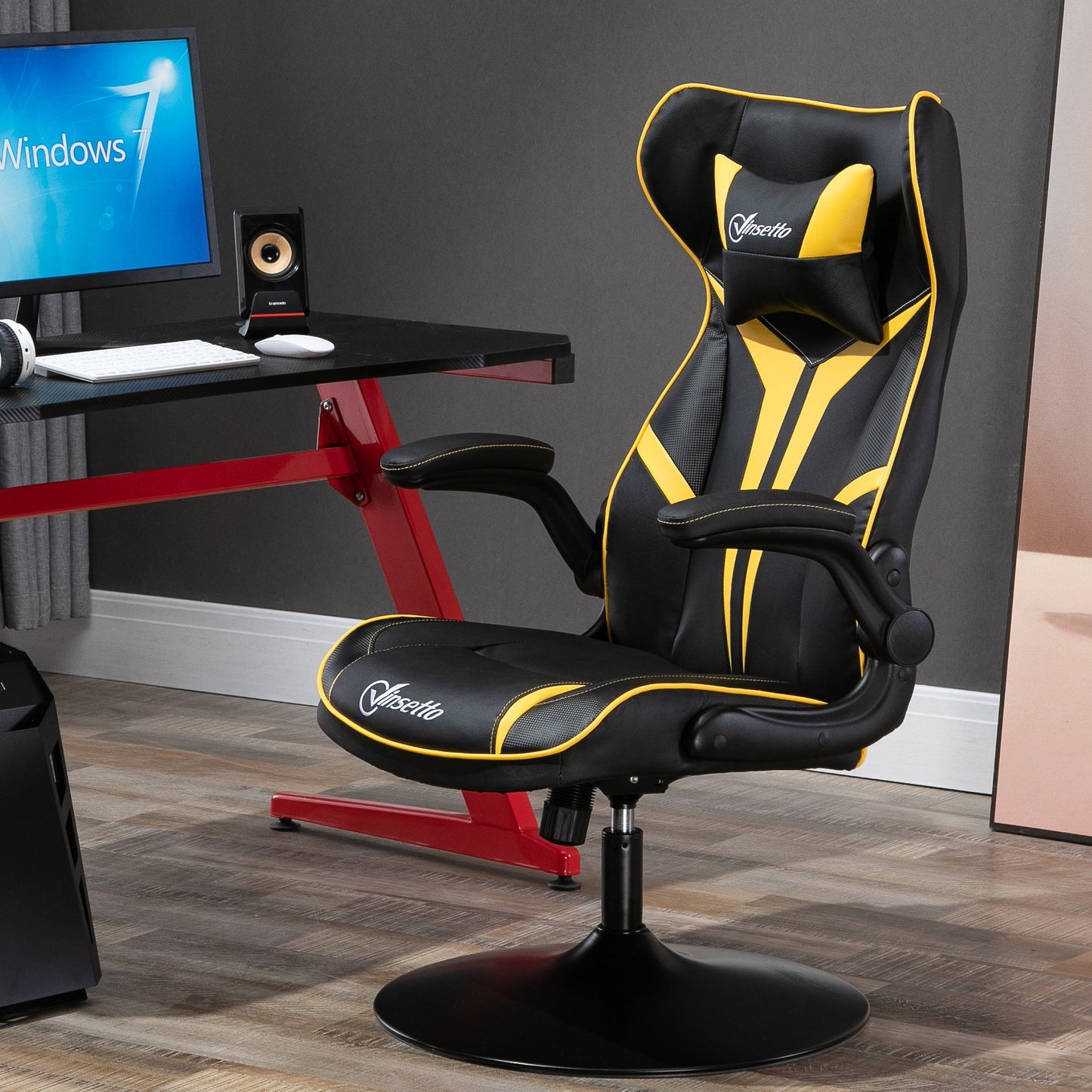 Vinsetto Racing Gaming Office Chair Faux Leather with Adjustable Head Pillow  Flip-Up Armrest  Yellow and Black | Aosom Canada