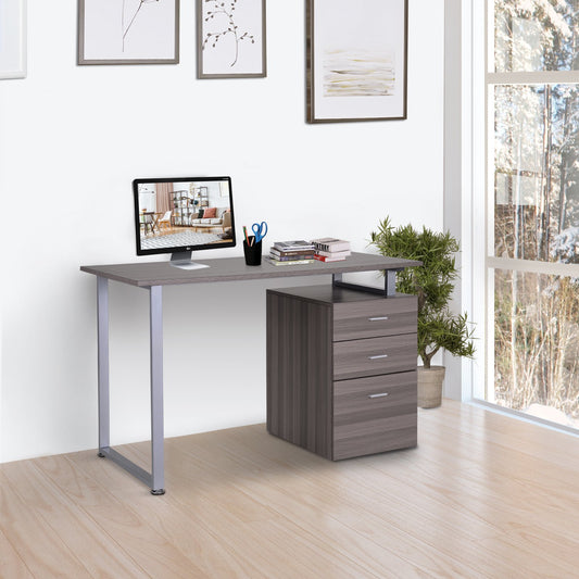 HOMCOM 47" Computer Desk Writing Table Workstation w/ Multi-Use Reversible File Drawers Metal Frame Home Office Furniture Wood Grain | Aosom Canada