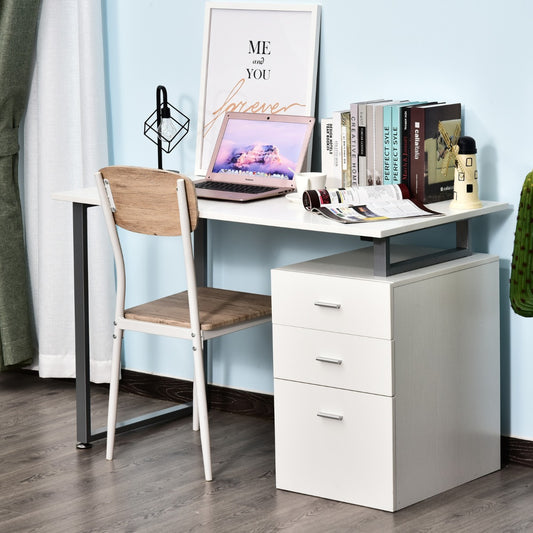 HOMCOM 47" L Computer Desk Writing Table Workstation w/ Multi-Use Reversible File Drawers Metal Frame Home Office Furniture White | Aosom Canada