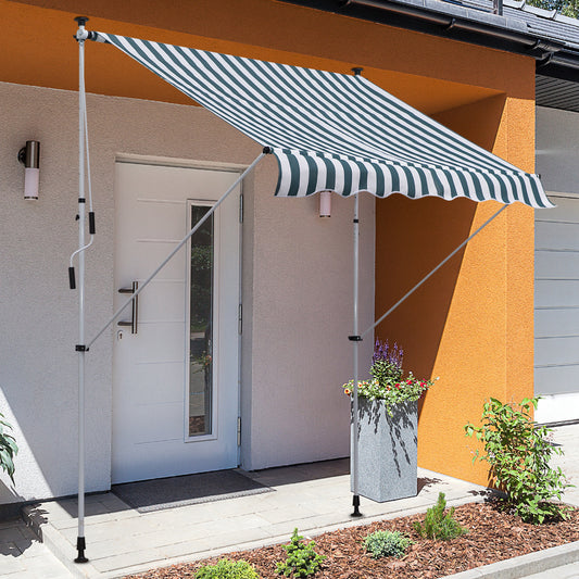 Outsunny 6.6'x5' Manual Retractable Patio Awning Window Door Sun Shade Deck Canopy Shelter Water Resistant UV Protector Green and White | Aosom Canada