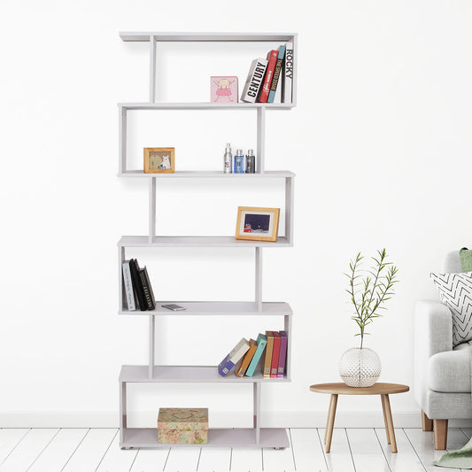 Homcom 6-Tires Bookshelf Canada Wooden Bookcase S Shape Storage Display Unit Home Divider Office Furniture White | Aosom Canada