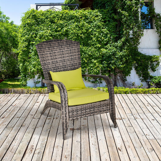 Outsunny Outdoor Classic Rattan Adirondack Deck Chair Armrest Lounge Chair with Cushion Green | Aosom Canada