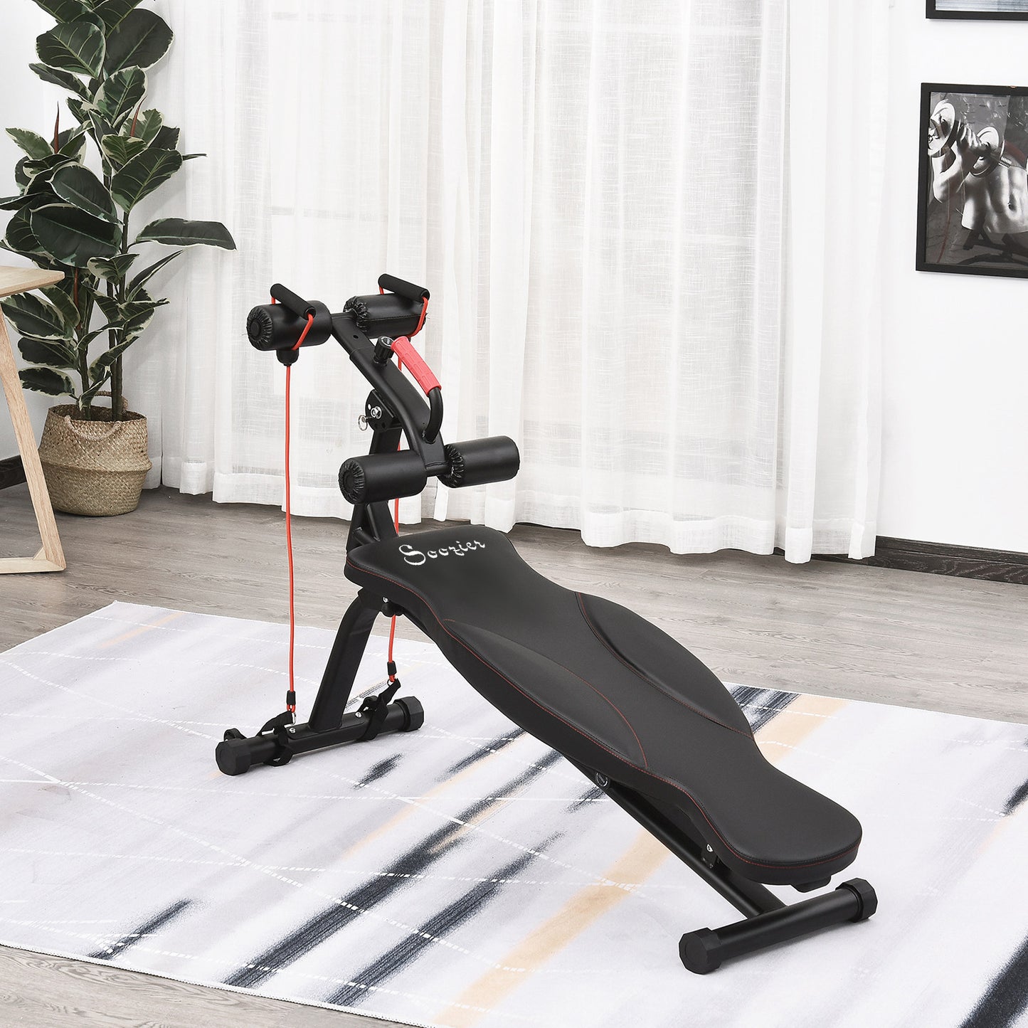 Soozier Multifunctional Sit Up and Dumbbell Bench Exercise Utility Bench w/ Resistant Rope for Home Office and Gym Black | Aosom Canada