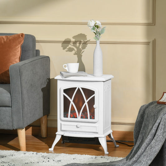 HOMCOM Free Stand Electric Fireplace Stove Heater with Adjustable LED Flame Effect and Front Door, 750W/1500W, White | Aosom Canada