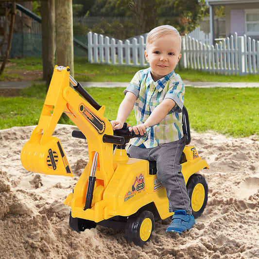 HOMCOM NO POWER 3 in 1 Ride On Toy Excavator Digger Scooter Pulling Cart Pretend Play Construction Truck | Aosom Canada